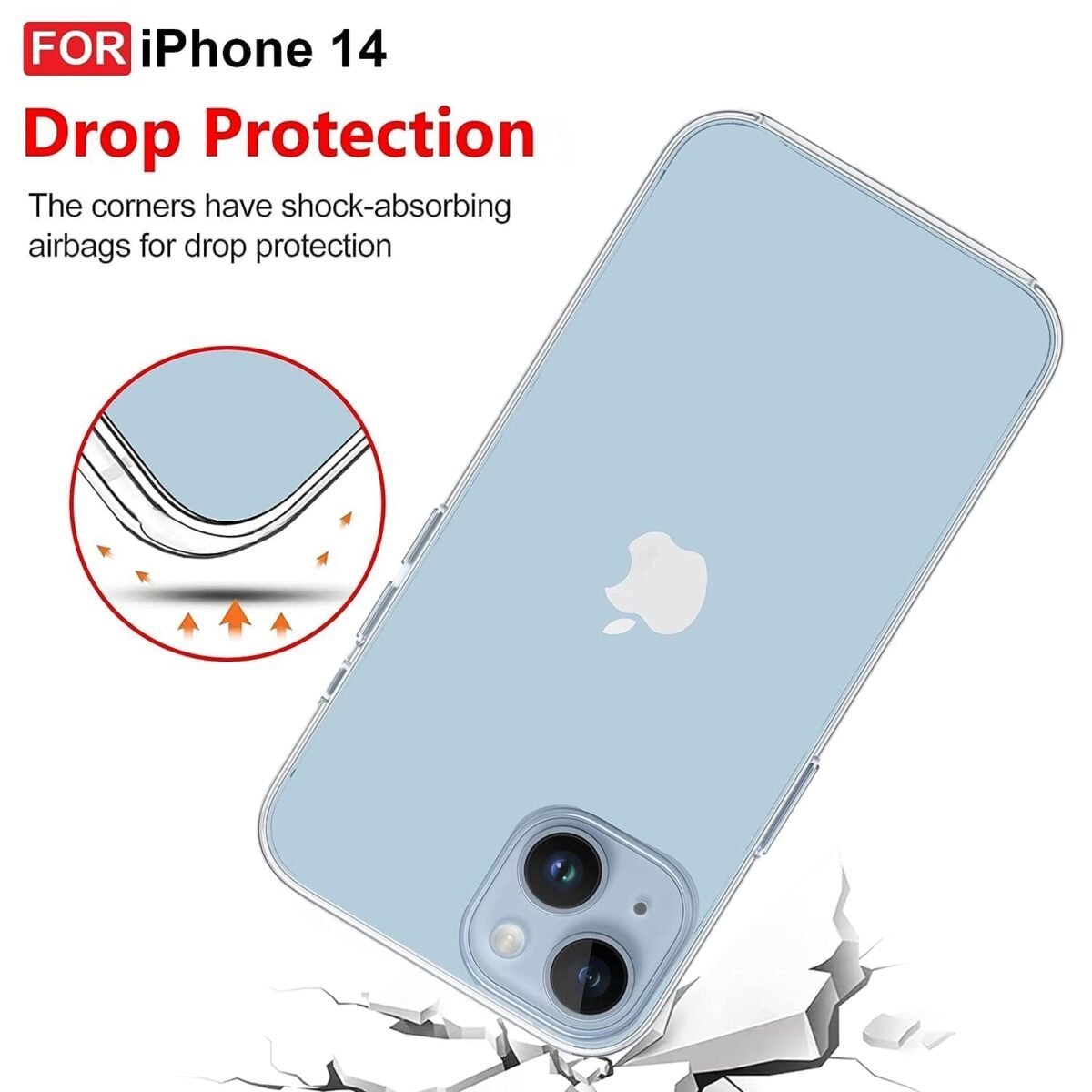 iPhone 14 Silicone Case Clear Transparent Shockproof Protective (Transparent)