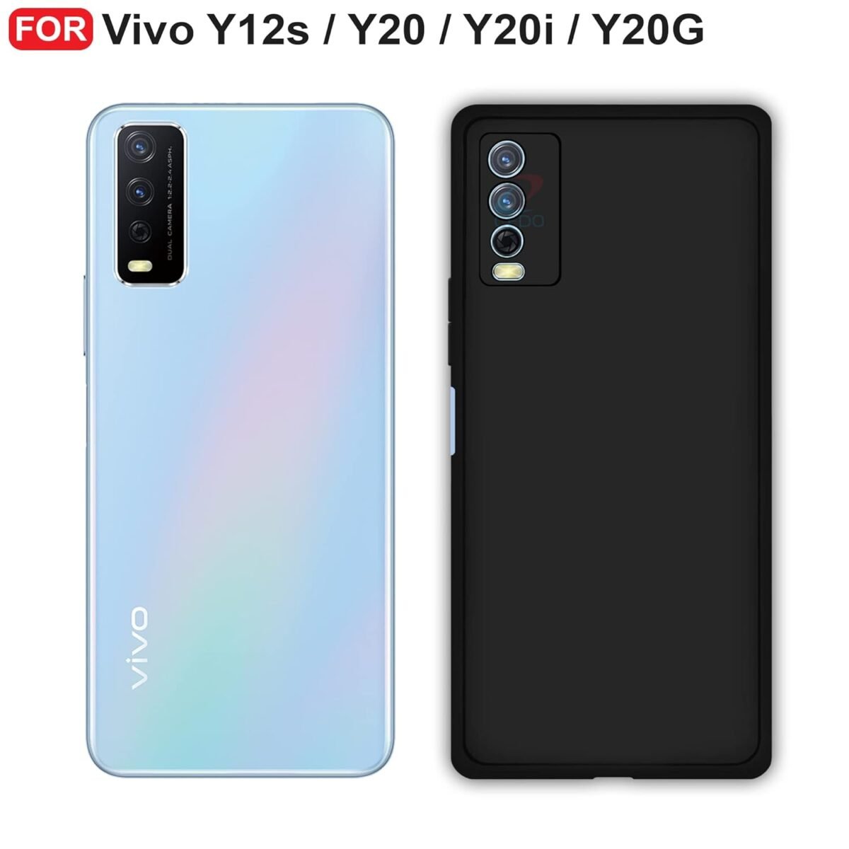 Vivo Y12s / Y20 / Y20i / Y20G Back Cover | Camera Bump Protection & Ultra Slim | Matte Soft Silicon Shock Proof Rubberised Back Case Cover (Black)