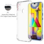 Silicone Back Cover Case with Complete Camera Protection & Anti-Dust Plugs Built-in for Samsung Galaxy M31 Prime / M31 (Transparent)