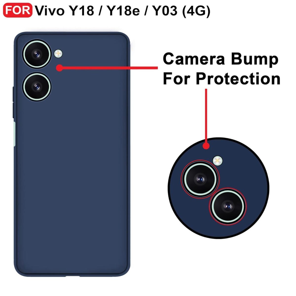 Vivo Y18 / Y18e / Y03 / Y28s (4G) Back Cover | Camera Bump Protection & Inner Velvet Fabric Lining | Ultra Slim Matte Soft Rubberised Case Cover (Blue)