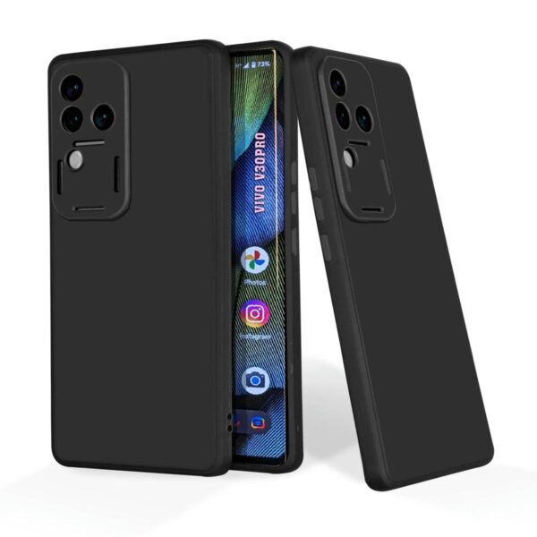 Soft Silicone Mobile Back Cover Compatible with Vivo V30 Pro (Plain Black)