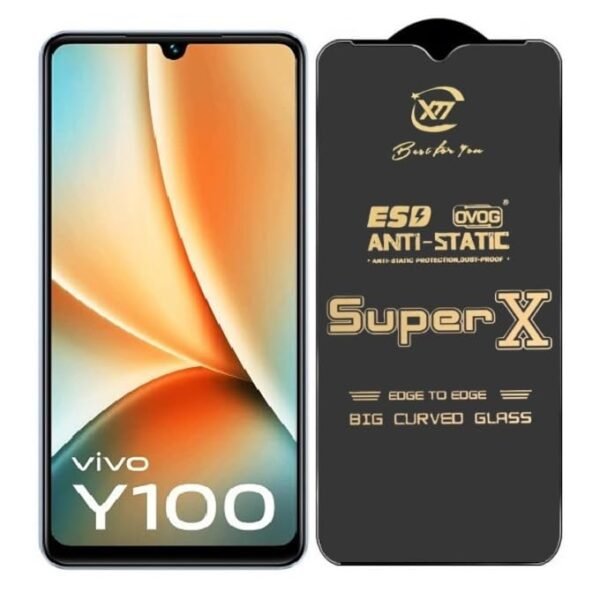 Premium Edge to Edge Super X Tempered Glass Screen Protector for Vivo Y100 5G -  (Black)Pack of 2