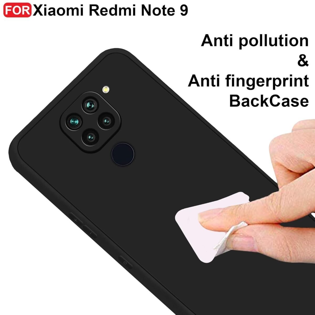 Redmi Note 9 Back Cover | Camera Bump Protection & Ultra Slim | Matte Soft Silicon Shock Proof Rubberised Back Case Cover (Black