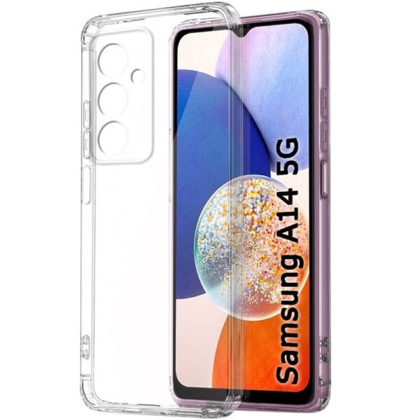 Back Cover Soft Case for Samsung Galaxy A14 4G / A14 5G | Best Camera Protection | Inbuilt Dust Plugs & Anti-Slip Grip | Ultra Clear Slim (Silicone | Transparent)