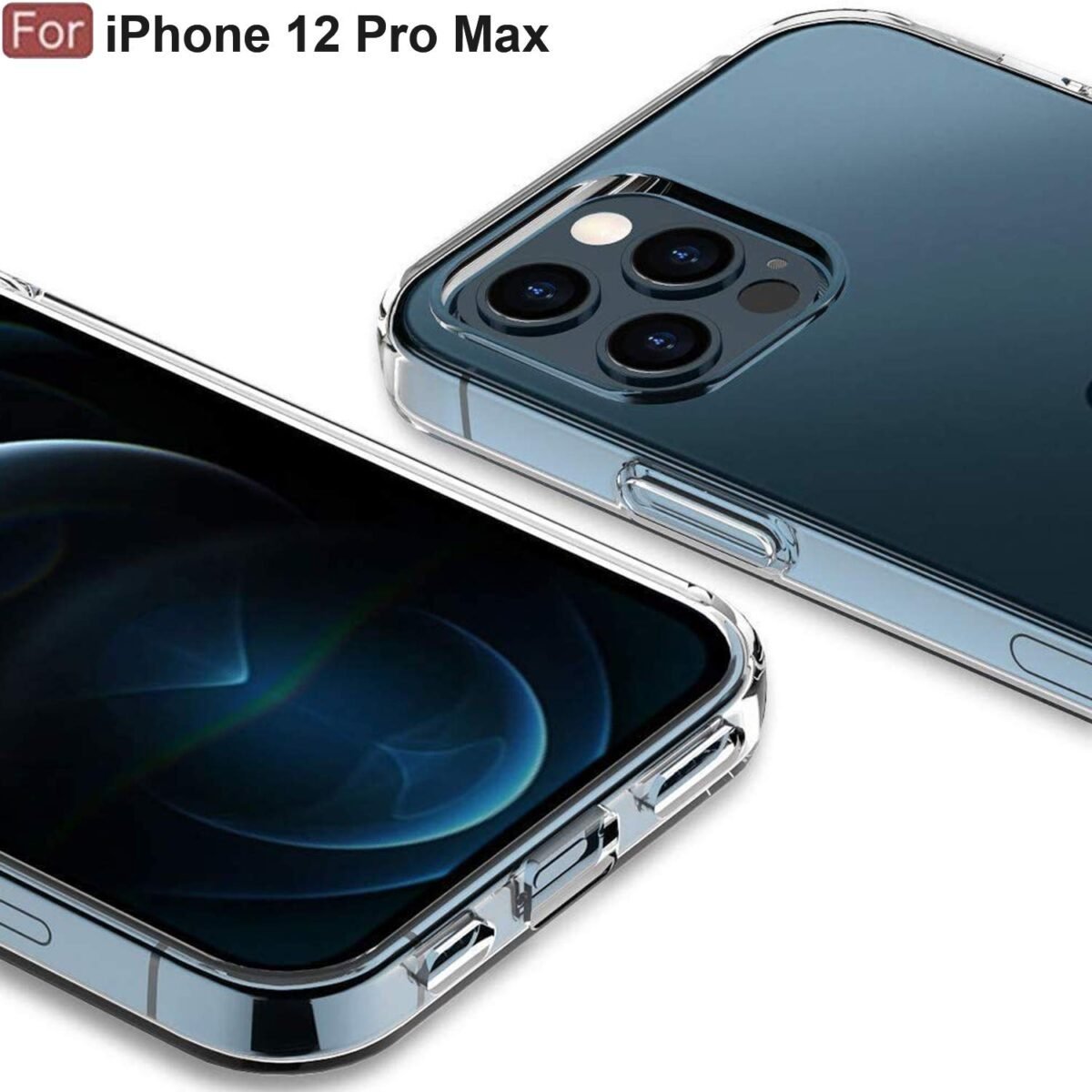 iPhone 12 Pro Max Clear Case | Soft Flexible Slim-Fit | Full Body 360 Protection Shock Proof TPU Back Cover (Transparent)