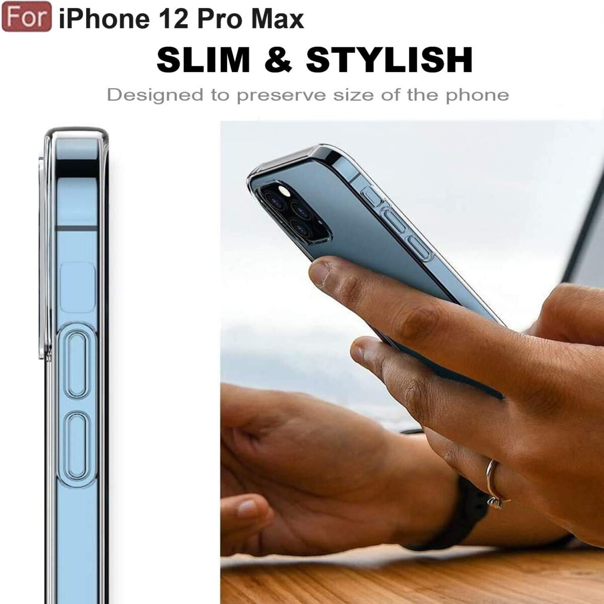 iPhone 12 Pro Max Clear Case | Soft Flexible Slim-Fit | Full Body 360 Protection Shock Proof TPU Back Cover (Transparent)