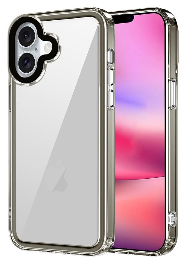 JBL Warrior Acrylic Clear Back Cover for Apple iPhone 16 Plus | Slim Shockproof [Military Grade Protection] Hybrid Bumper Case (Grey Sides)