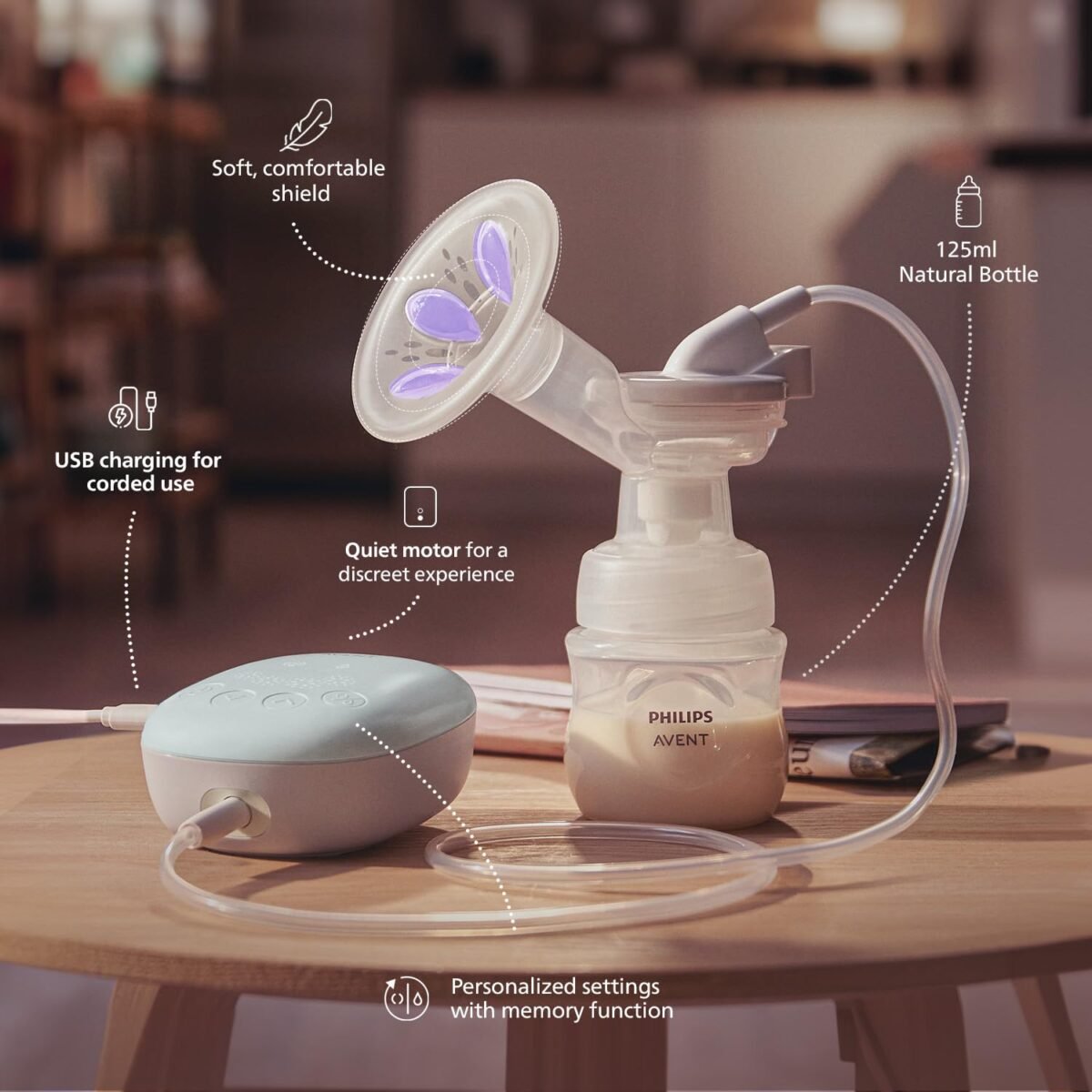 Philips Avent Portable Electric Breast Pump | 4 + 4 Expression and Stimulation settings | Quiet Motor |Corded SCF323/11