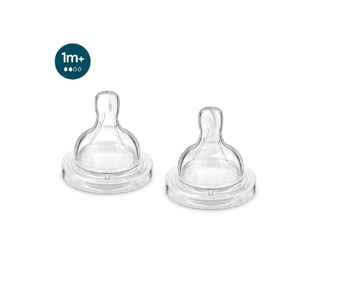 Philips Avent Anti-Colic Baby Bottle 1M+ Nipple by Fratelli,SCY762/02 (Pack of 2 Teats)