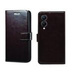 Vivo Y28 5G Flip Cover | Premium Leather Finish Flip Cover | with Card Pockets | Wallet Stand |Complete Protection Flip Cover for Vivo Y28 5G - Coffee