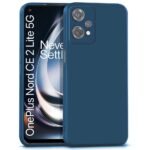 Soft Rubberised Back Cover | Inner Velvet Fabric Lining | Full Device & Camera Protection Back Case for 1+ OnePlus Nord CE 2 Lite 5G (Silicone | Matte Blue)