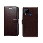 Enterprises Realme C15 Flip Case | Premium Leather Finish | with Card Pockets | Wallet Stand |Complete Protection Flip Cover for Realme C15 - Coffee