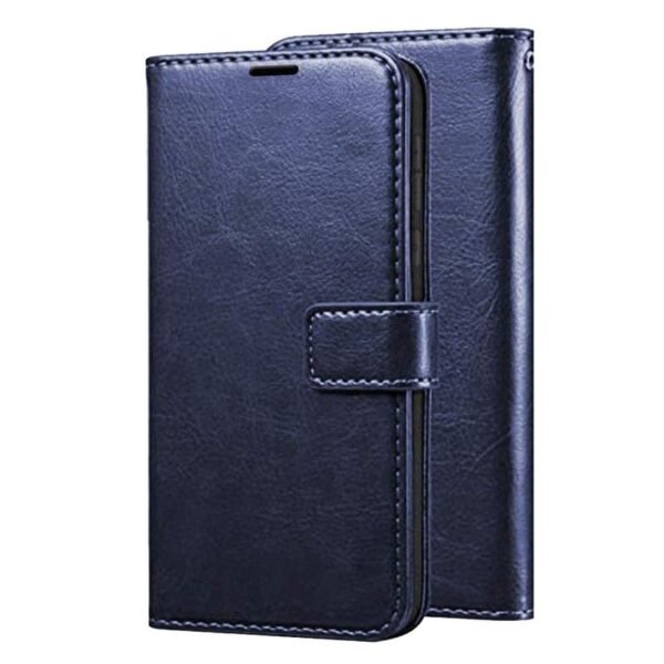 Vivo Y28e 5G Faux Leather Wallet Flip Case Kick Stand with Magnetic Closure Flip Cover for vivo Y28e 5G (Navy Blue)