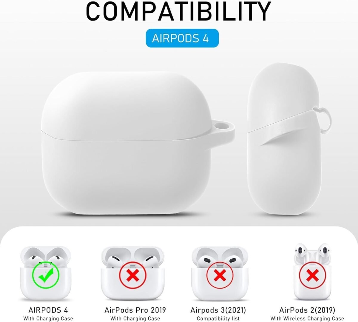 Apple AirPods 4 ​​​​​​​Case Cover with Keychain, Soft Skin Silicone Case Cover, Full Protective Case Cover (White)