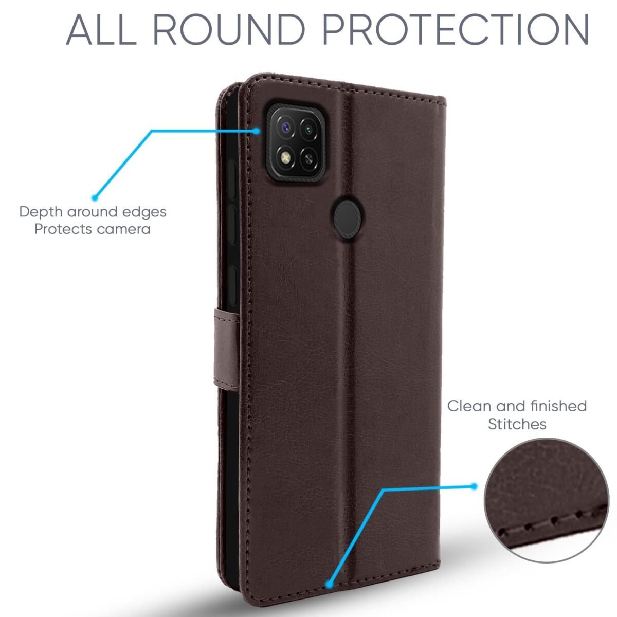 Redmi 9 Flip Cover Magnetic Leather Wallet Case Shockproof TPU for Redmi 9 (Brown)