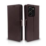 Vivo Y35 Flip Case Leather Finish | Inside TPU with Card Pockets | Wallet Stand and Shock Proof | Magnetic Closing | Complete Protection Flip Cover for Vivo Y35 (Coffee)