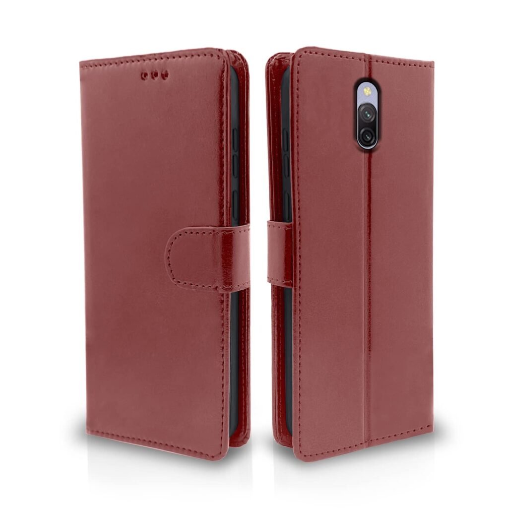 Mi Redmi 8A Dual Flip Case Leather Finish | Inside TPU with Card Pockets | Wallet Stand and Shock Proof | Magnetic Closing | Complete Protection Flip Cover for Mi Redmi 8A Dual (Coffee)