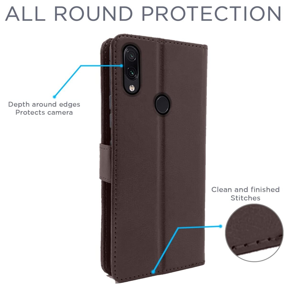 Flip Cover Leather Finish | Inside TPU with Card Pockets | Wallet Stand and Shock Proof | Complete Protection Flip Case for Redmi Note 7 Pro/Note 7 / Note 7s (Coffee)