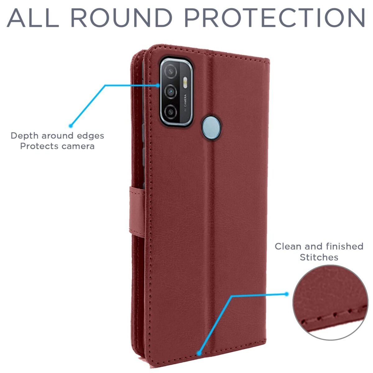 Oppo A53 Leather Flip Cover Wallet Case for Oppo A53 (Brown)