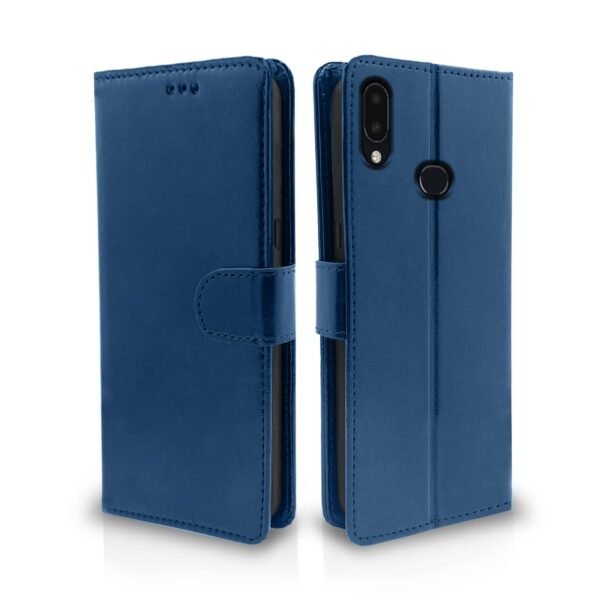 Samsung Galaxy A10s Flip Case Leather Finish | Inside TPU with Card Pockets | Wallet Stand and Shock Proof | Magnetic Closing | Complete Protection Flip Cover for Samsung Galaxy A10s (Blue)