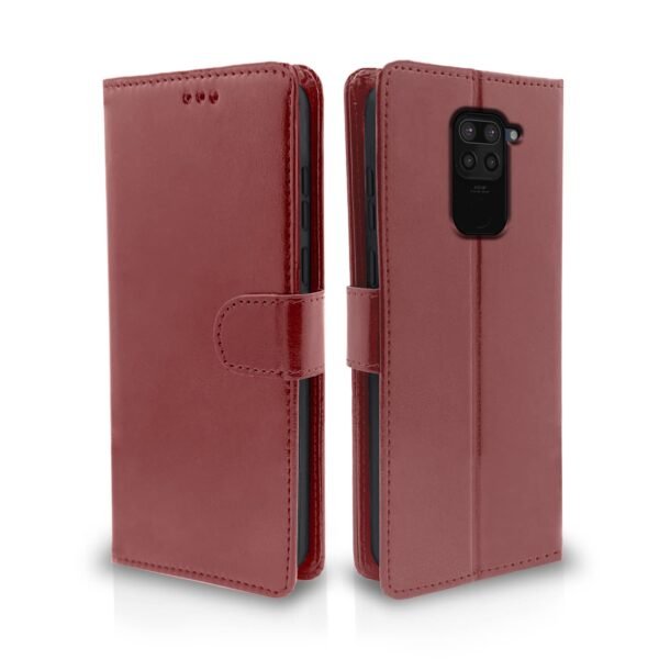 Redmi Note 9 Flip Cover Magnetic Leather Wallet Case Shockproof TPU for Redmi Note 9 (Brown)