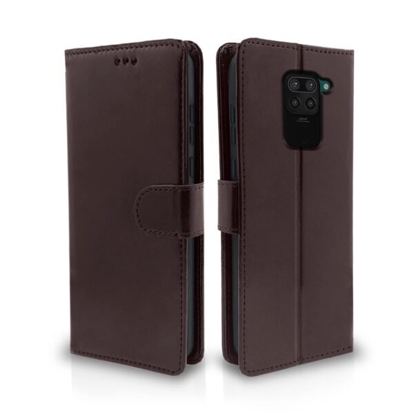 Mi Redmi Note 9 Flip Case Leather Finish | Inside TPU with Card Pockets | Wallet Stand and Shock Proof | Magnetic Closing | Complete Protection Flip Cover for Mi Redmi Note 9 (Coffee)