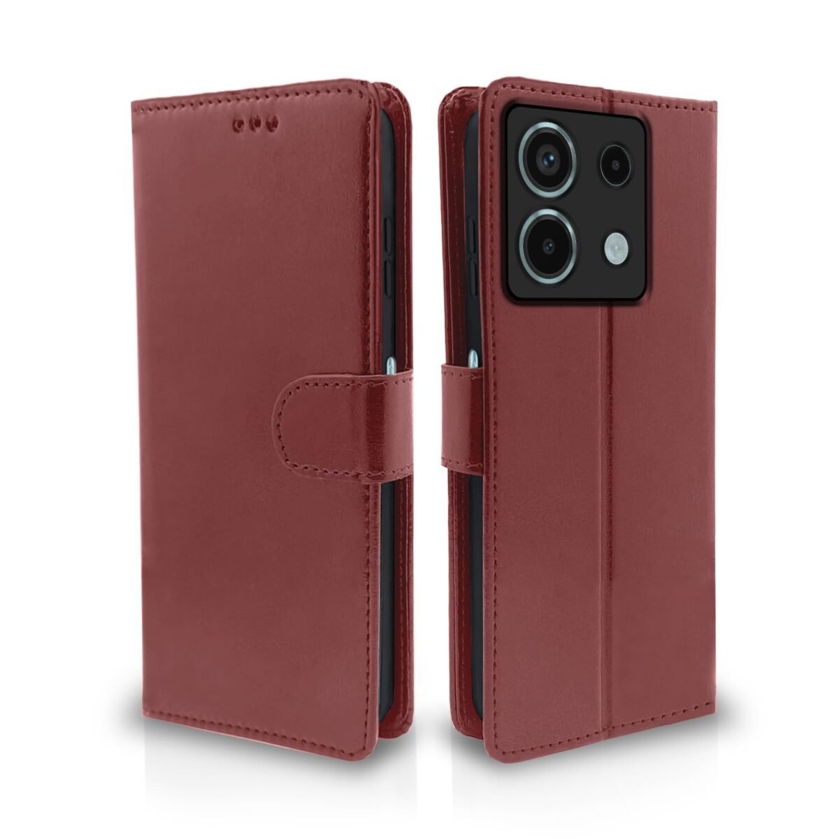 Redmi Note 13 5G Flip Cover Leather Finish | Inside TPU with Card Pockets | Wallet Stand and Shock Proof | Complete Protection Flip Case (Brown)