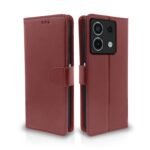 Redmi Note 13 5G Flip Cover Leather Finish | Inside TPU with Card Pockets | Wallet Stand and Shock Proof | Complete Protection Flip Case (Brown)