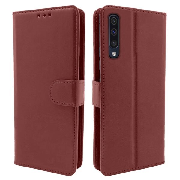 Samsung Galaxy A70 / A70s Flip Case Leather Finish | Inside TPU with Card Pockets | Wallet Stand and Shock Proof | Magnetic Closing | Complete Protection Flip Cover (Brown)