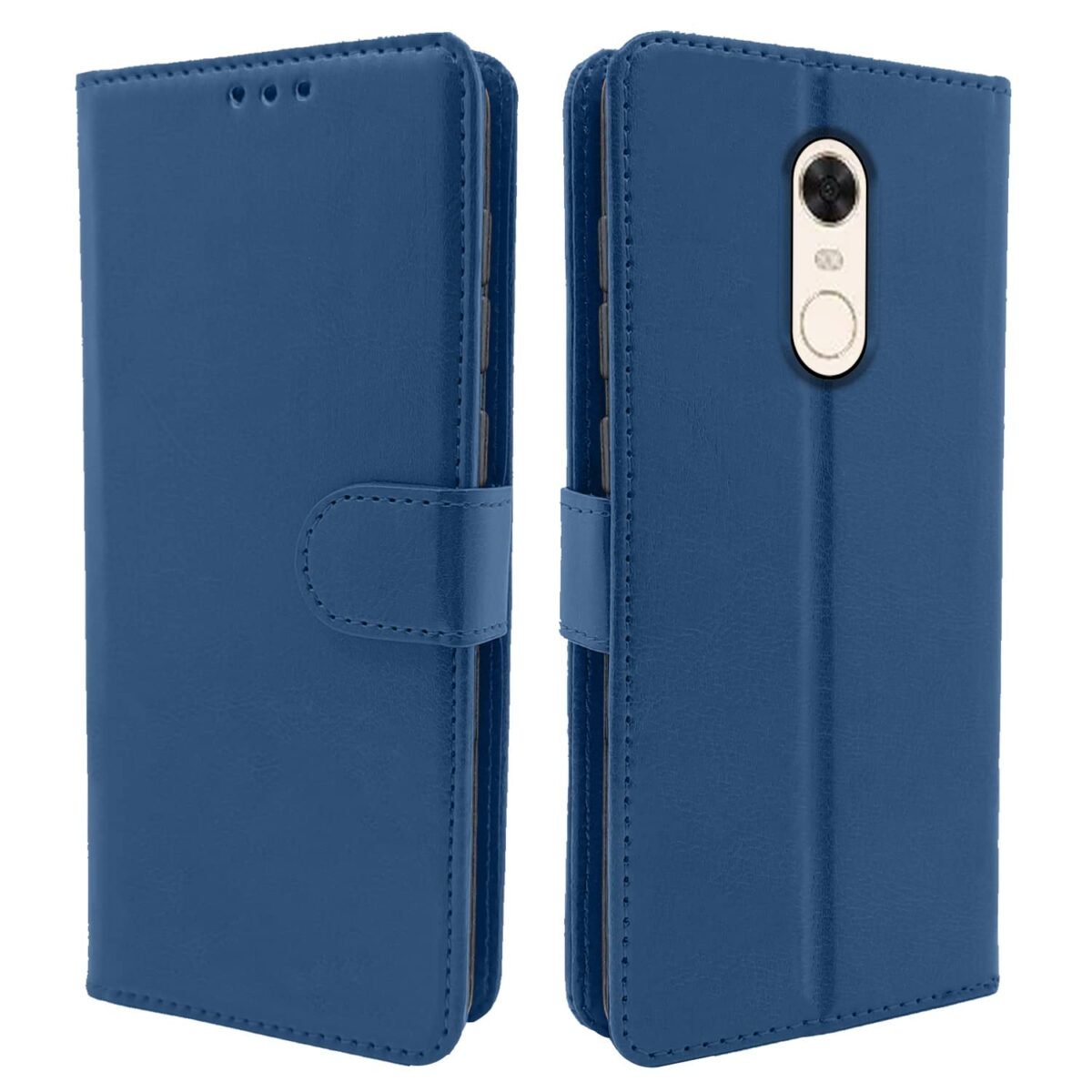 Redmi Note 5 Flip Cover Leather Finish | Wallet Stand and Shock Proof | Inside TPU with Card Pockets | Complete Protection Flip Case (Blue)