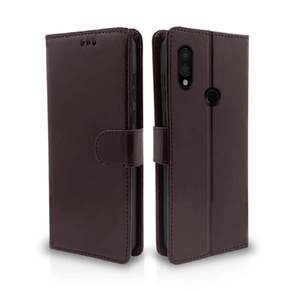 Redmi 7 / Y3 Flip Cover Leather Finish | Inside TPU with Card Pockets | Wallet Stand and Shock Proof | Complete Protection Flip Case (Coffee)