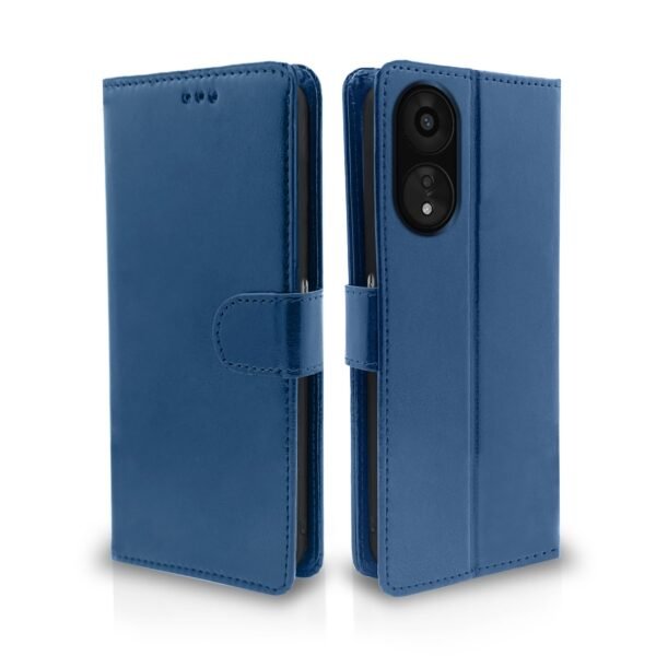 Oppo A78 5G Flip Cover Leather Finish | Inside TPU with Card Pockets | Wallet Stand and Shock Proof | Magnetic Closing | Complete Protection Flip Case (Blue)