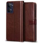 Shock Proof Flip Cover Back Case Cover for Realme 10 4G (Flexible | Leather Finish | Card Pockets Wallet & Stand | Chestnut Brown)