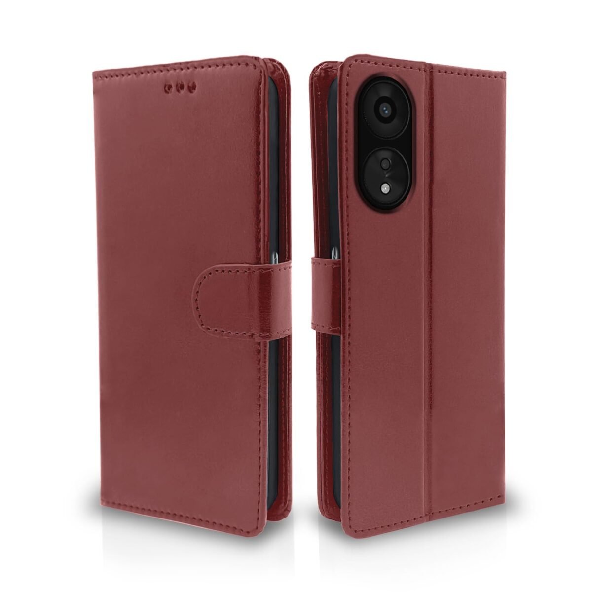 Oppo A78 5G Flip Cover Leather Finish | Inside TPU with Card Pockets | Wallet Stand and Shock Proof | Magnetic Closing | Complete Protection Flip Case (Brown)