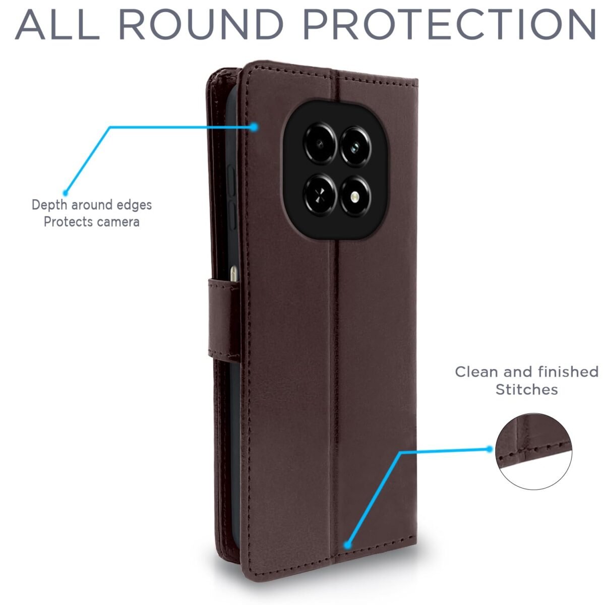 Flip Cover Leather Finish | Inside TPU with Card Pockets | Wallet Stand and Shock Proof | Complete Protection Flip Case for Realme C63 5G (Coffee)