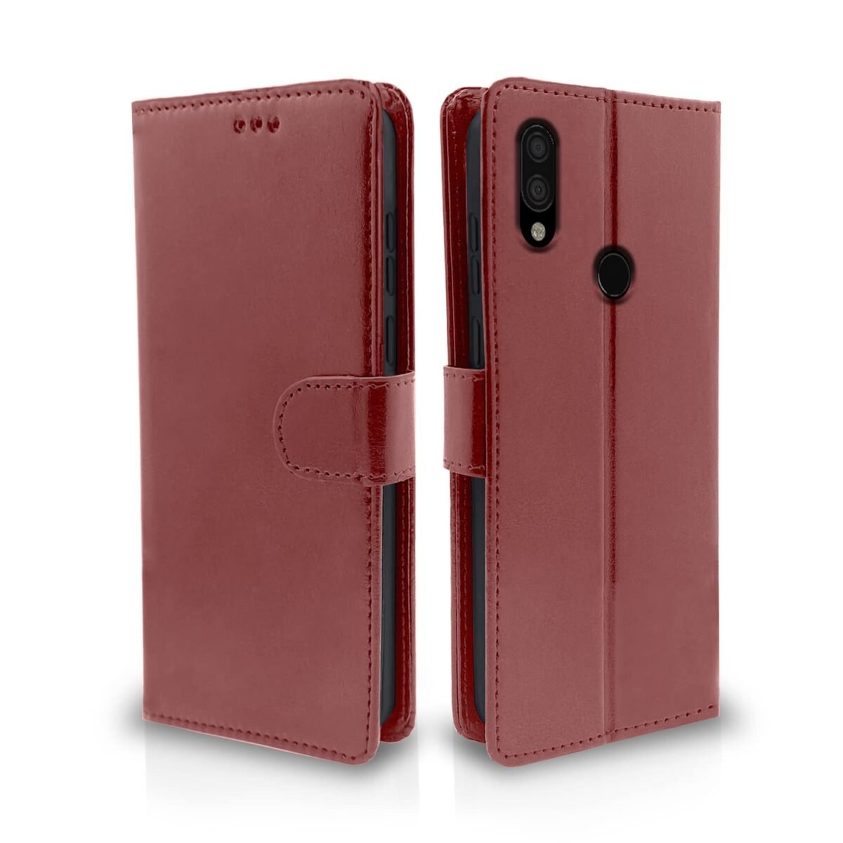 Redmi 7 / Y3 Flip Cover Leather Finish | Inside TPU with Card Pockets | Wallet Stand and Shock Proof | Complete Protection Flip Case (Brown)