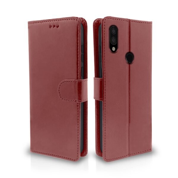 Redmi 7 / Y3 Flip Cover Leather Finish | Inside TPU with Card Pockets | Wallet Stand and Shock Proof | Complete Protection Flip Case (Brown)