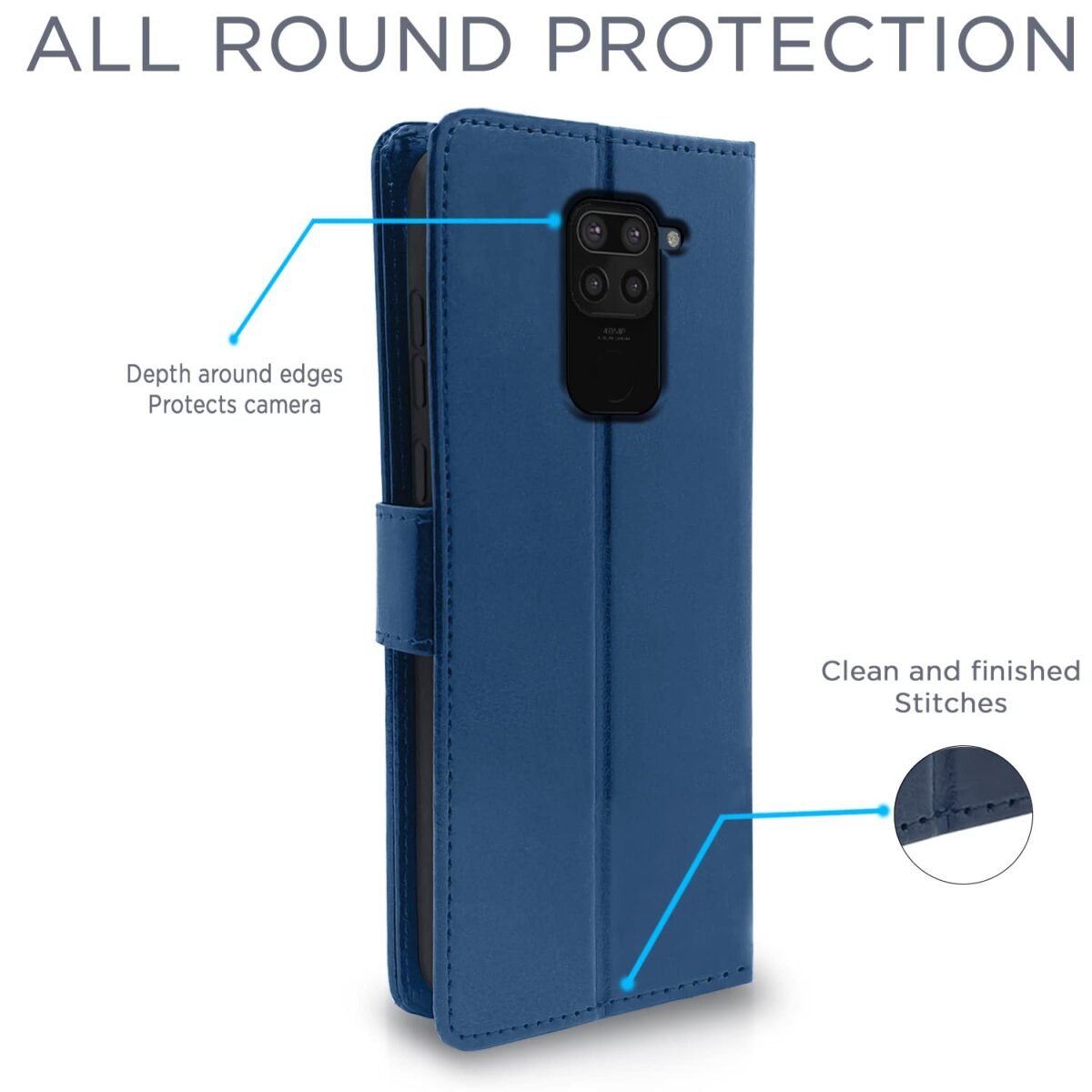 Redmi Note 9 Flip Cover Magnetic Leather Wallet Case Shockproof TPU for Redmi Note 9 (Blue)