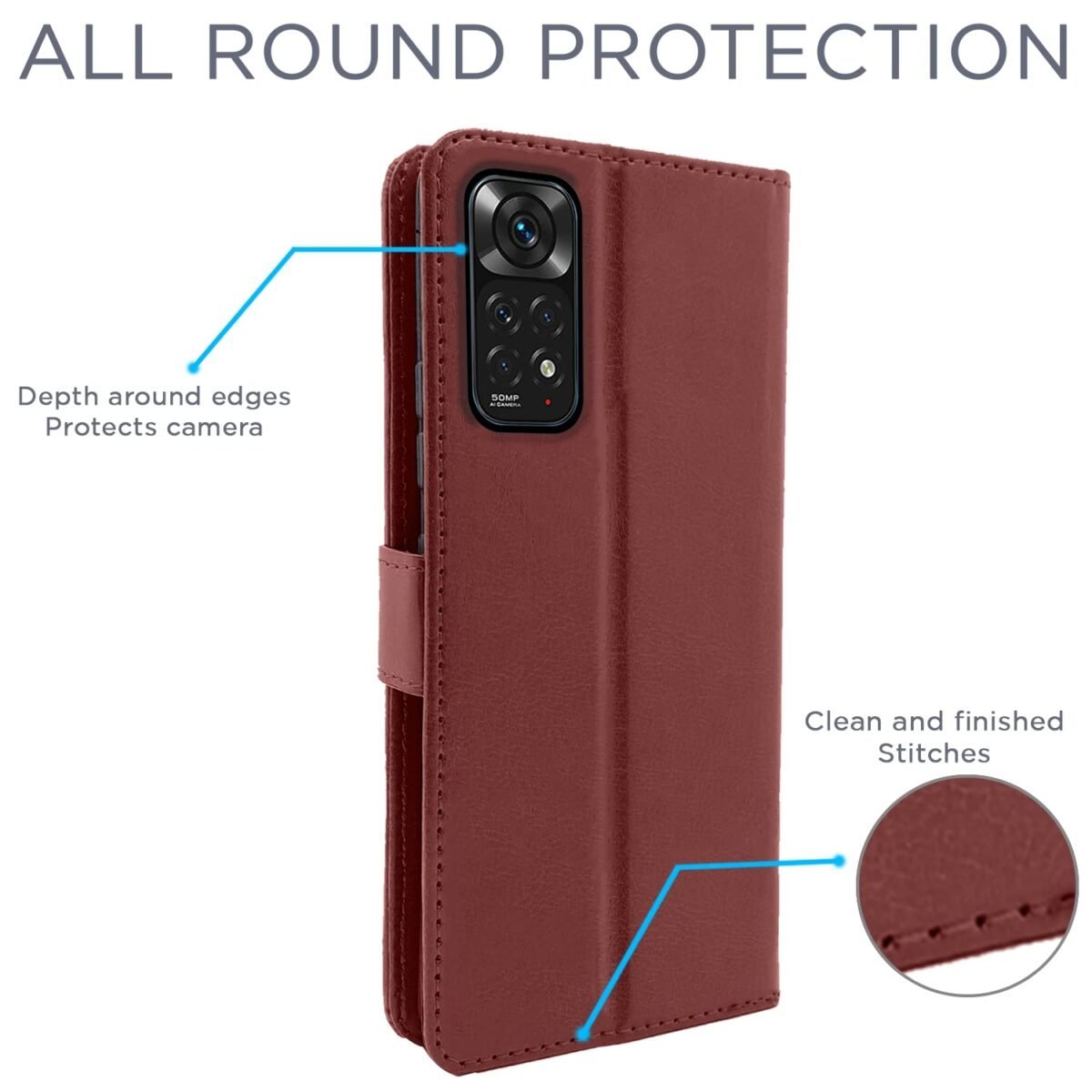 Mi Redmi Note 11 / Note 11s Flip Cover | PU Leather Finish | 360 Protection | Wallet & Stand | Strong Magnetic Flip Case for Mi Redmi Note 11 / Note 11s (Brown)