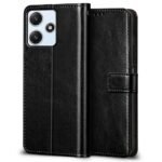 Shock Proof Flip Cover Back Case Cover for Mi Redmi 12 5G | Redmi 12 4G | Poco M6 Pro 5G (Flexible | Leather Finish | Card Pockets Wallet & Stand | Black)