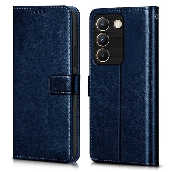 Shock Proof Flip Cover Back Case Cover for Vivo Y200e 5G | Vivo T3 5G (Flexible | Leather Finish | Card Pockets Wallet & Stand | Blue)