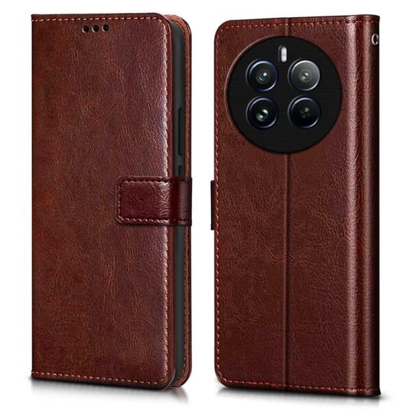 Shock Proof Flip Cover Back Case Cover for Realme 12 Pro 5G | Realme 12 Pro Plus 5G | P1 Pro 5G (Flexible | Leather Finish | Card Pockets Wallet & Stand | Brown)