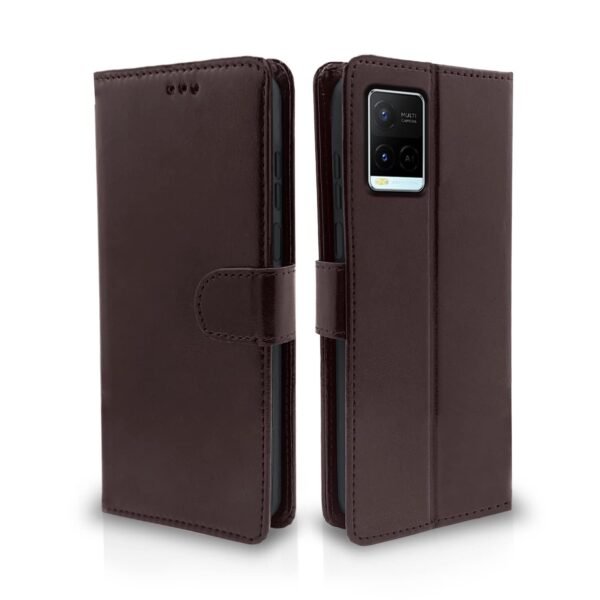 Vivo Y21 2021 / Y33s Flip Case Leather Finish | Inside TPU with Card Pockets | Wallet Stand and Shock Proof | Magnetic Closing | Complete Protection Flip Cover for Vivo Y21 2021 / Y33s (Coffee)