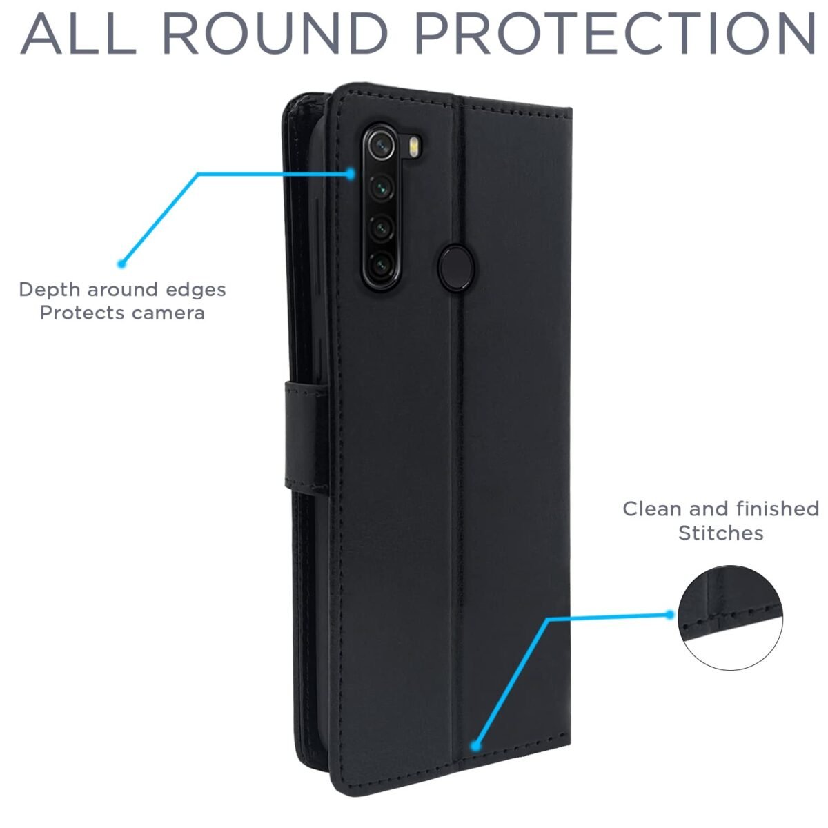 Redmi Note 8 Flip Cover Case | Leather Finish | Wallet Stand | Shock Proof | 360 Degree Complete Protection Flip Cover for Xiaomi Redmi Note 8 (Black)