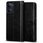 Shock Proof Flip Cover Back Case Cover for Realme 10 4G (Flexible | Leather Finish | Card Pockets Wallet & Stand | Black)