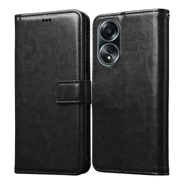 Flip Cover Back Case for Oppo A58 4G | Premium Leather Finish | Inbuilt Pockets & Stand | Flip Cover Back Case for Oppo A58 4G (Black)