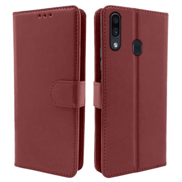 Samsung Galaxy A30 / A20 / M10s Flip Case Leather Finish | Inside TPU with Card Pockets | Wallet Stand and Shock Proof | Magnetic Closing | Complete Protection Flip Cover (Brown)