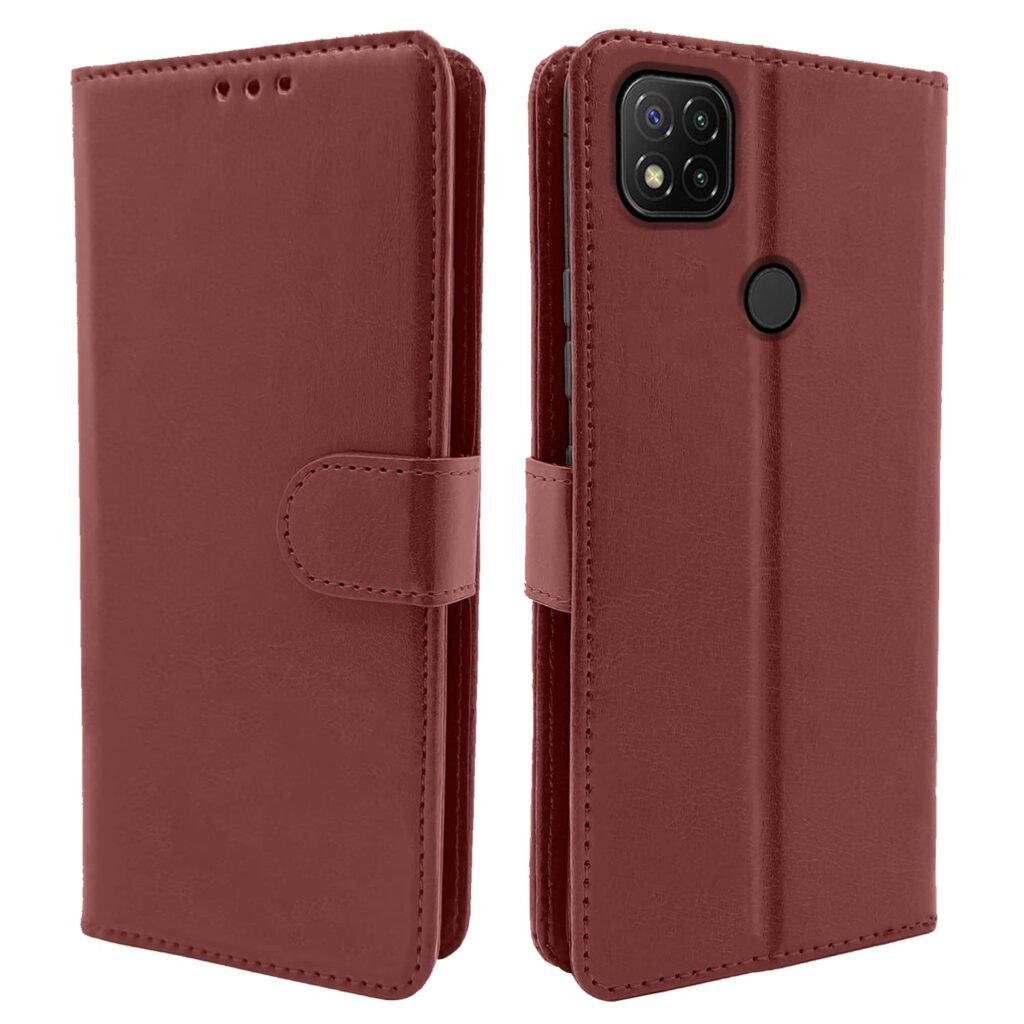 Redmi 9 Flip Cover Magnetic Leather Wallet Case Shockproof TPU for Redmi 9 (Brown)