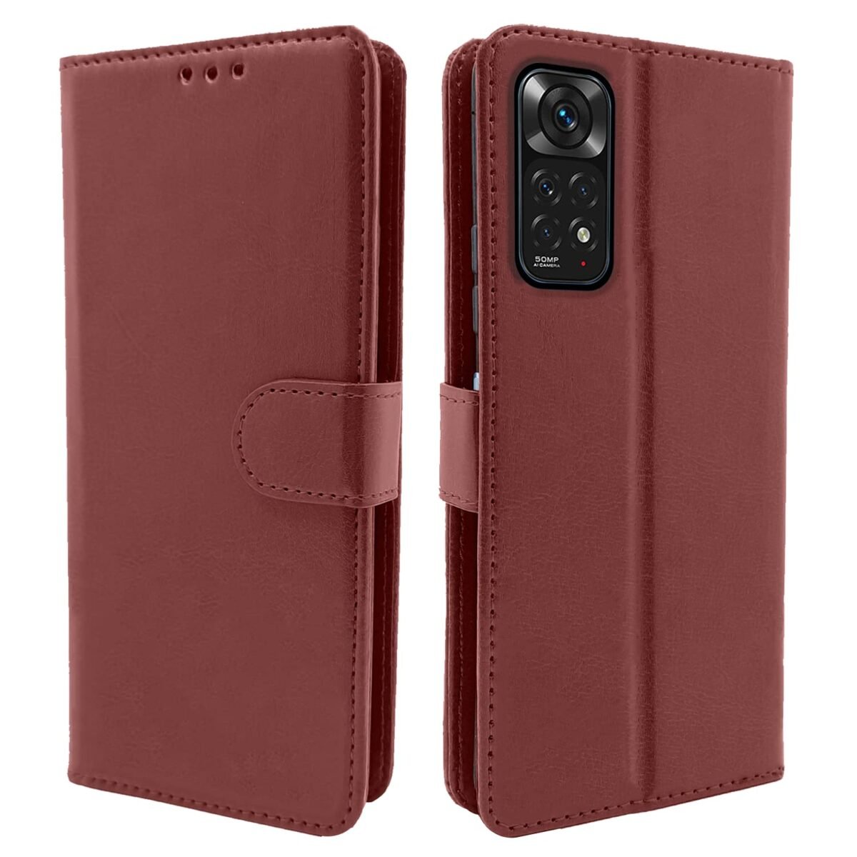 Mi Redmi Note 11 / Note 11s Flip Cover | PU Leather Finish | 360 Protection | Wallet & Stand | Strong Magnetic Flip Case for Mi Redmi Note 11 / Note 11s (Brown)