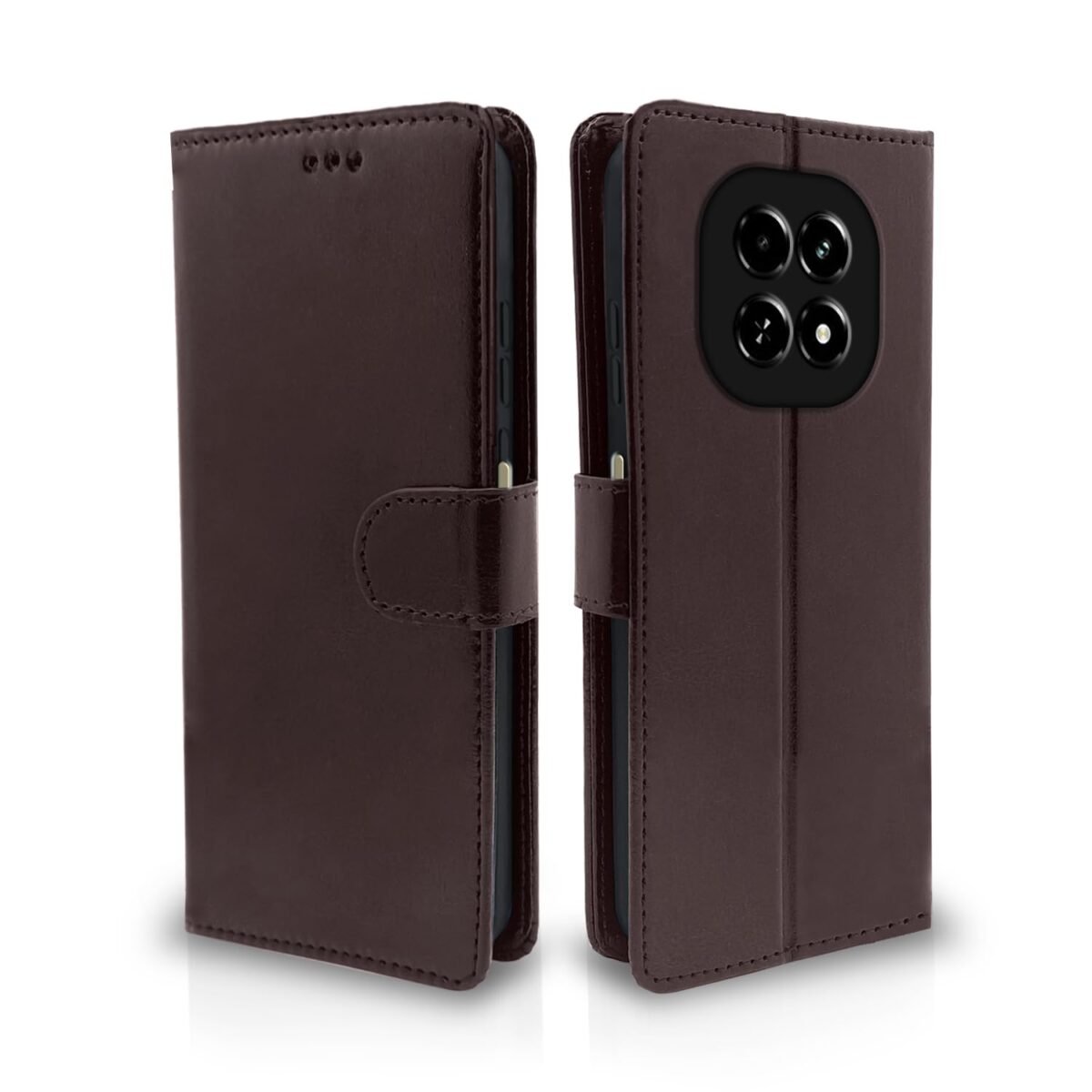 Flip Cover Leather Finish | Inside TPU with Card Pockets | Wallet Stand and Shock Proof | Complete Protection Flip Case for Realme C63 5G (Coffee)